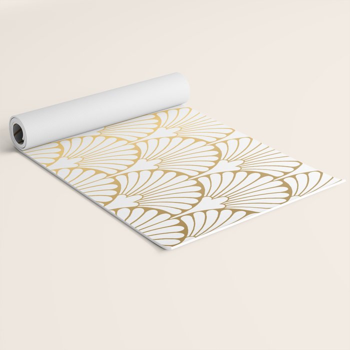 Elegant Art Deco Gold & White Fan Pattern Yoga Mat Gallery Image 2