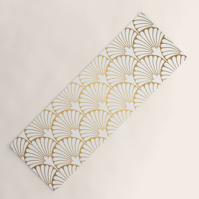 Elegant Art Deco Gold & White Fan Pattern Yoga Mat Gallery Image 1