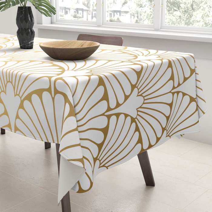 Elegant Art Deco Gold & White Fan Pattern Tablecloth Gallery Image 3