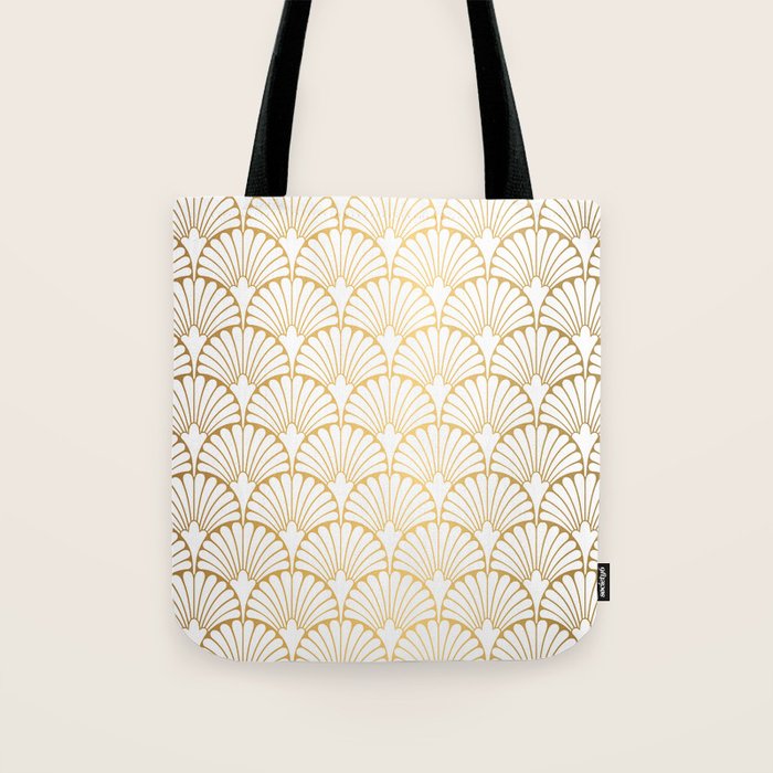 Elegant Art Deco Gold & White Fan Pattern Tote Bag Gallery Image 1