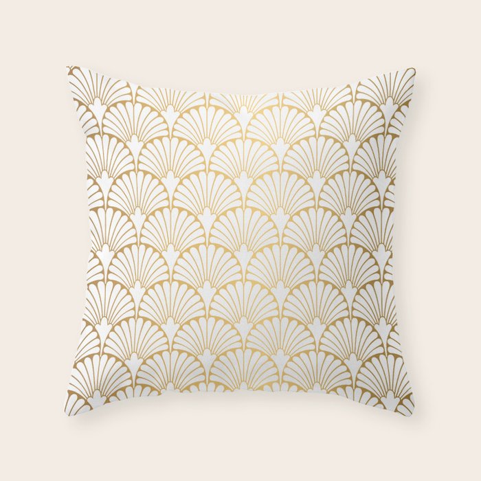 Elegant Art Deco Gold & White Fan Pattern Throw Pillow Gallery Image 1