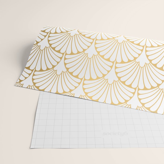 Elegant Art Deco Gold & White Fan Pattern Wrapping Paper Gallery Image 2
