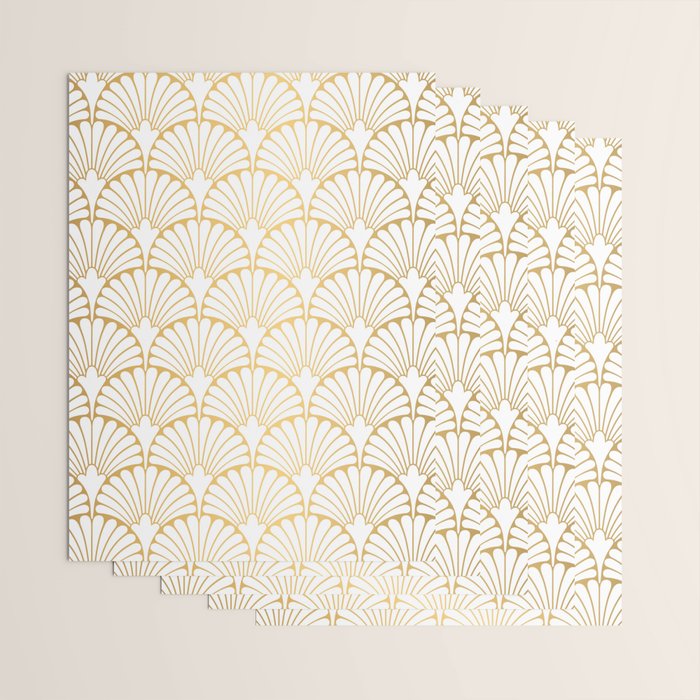 Elegant Art Deco Gold & White Fan Pattern Wrapping Paper Gallery Image 3