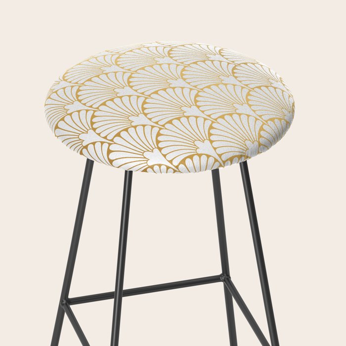 Elegant Art Deco Gold & White Fan Pattern Stool Gallery Image 2