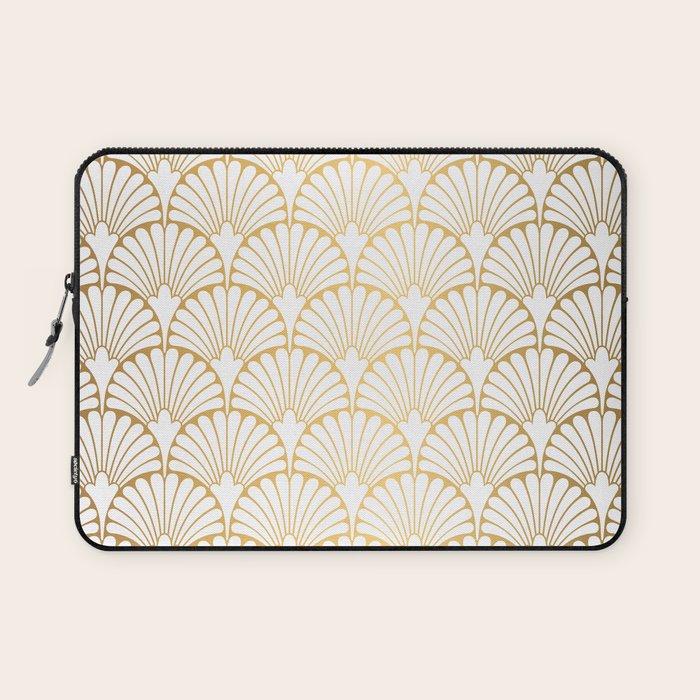 Elegant Art Deco Gold & White Fan Pattern Laptop Sleeve Gallery Image 1