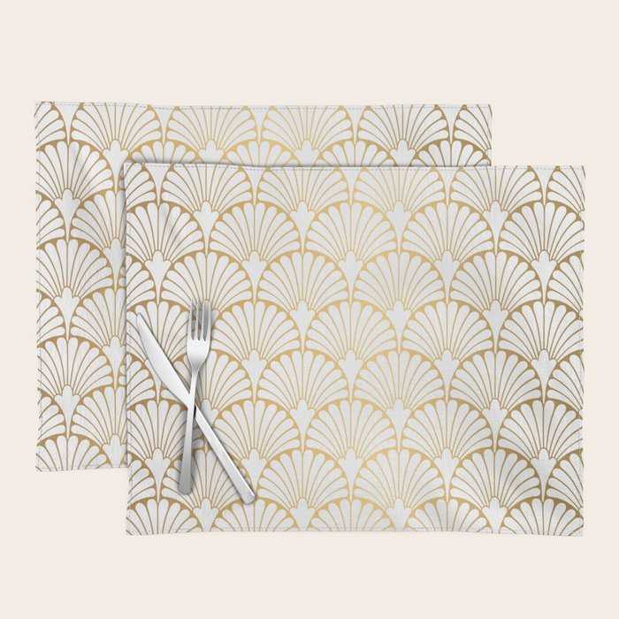 Elegant Art Deco Gold & White Fan Pattern Placemat Gallery Image 1