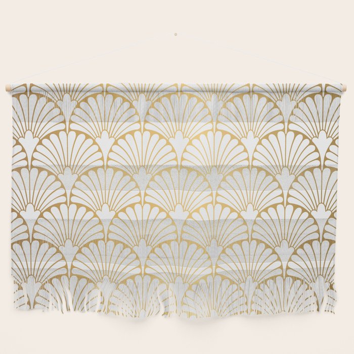 Elegant Art Deco Gold & White Fan Pattern Wall Hanging Gallery Image 1