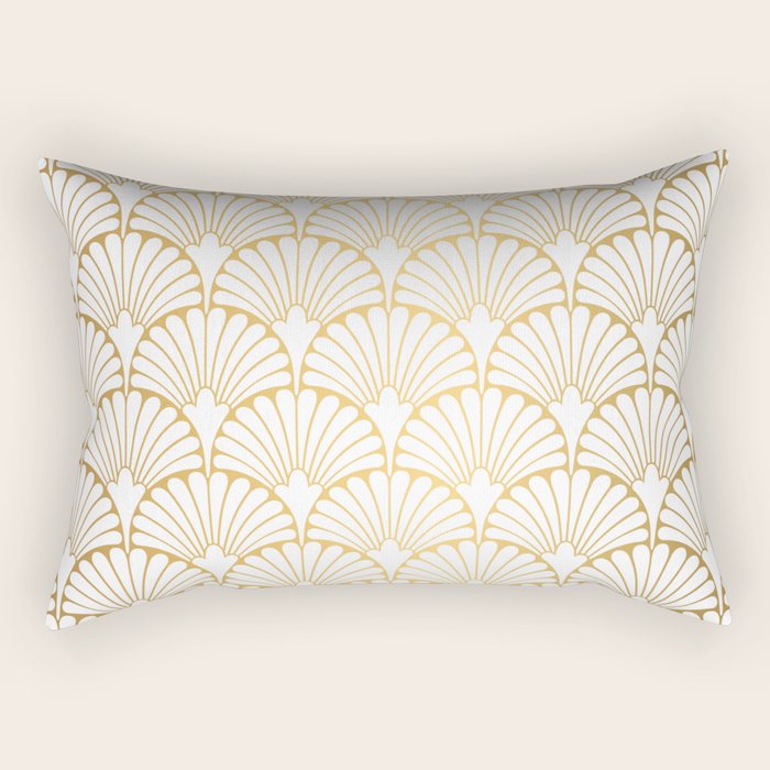 Elegant Art Deco Gold & White Fan Pattern Rectangular Pillow Gallery Image 1