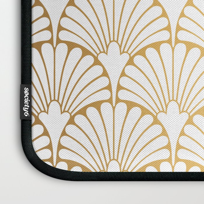 Elegant Art Deco Gold & White Fan Pattern Laptop Sleeve Gallery Image 3