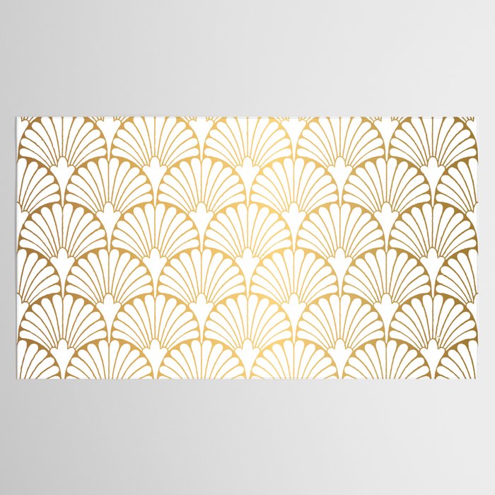 Elegant Art Deco Gold & White Fan Pattern Tablecloth Gallery Image 2