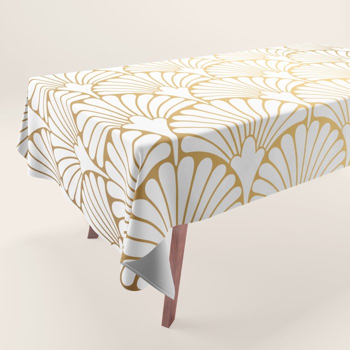 Elegant Art Deco Gold & White Fan Pattern Tablecloth Gallery Image 1