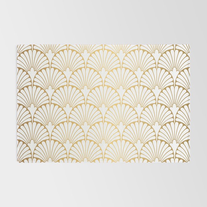 Elegant Art Deco Gold & White Fan Pattern Rug Gallery Image 2