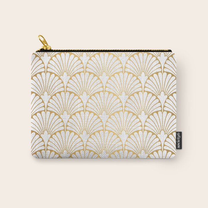 Elegant Art Deco Gold & White Fan Pattern Carry All Pouch Gallery Image 1