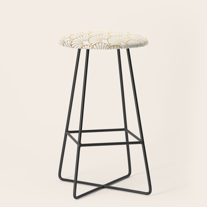 Elegant Art Deco Gold & White Fan Pattern Stool Gallery Image 1