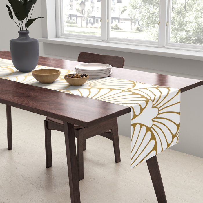 Elegant Art Deco Gold & White Fan Pattern Table Runner Gallery Image 2