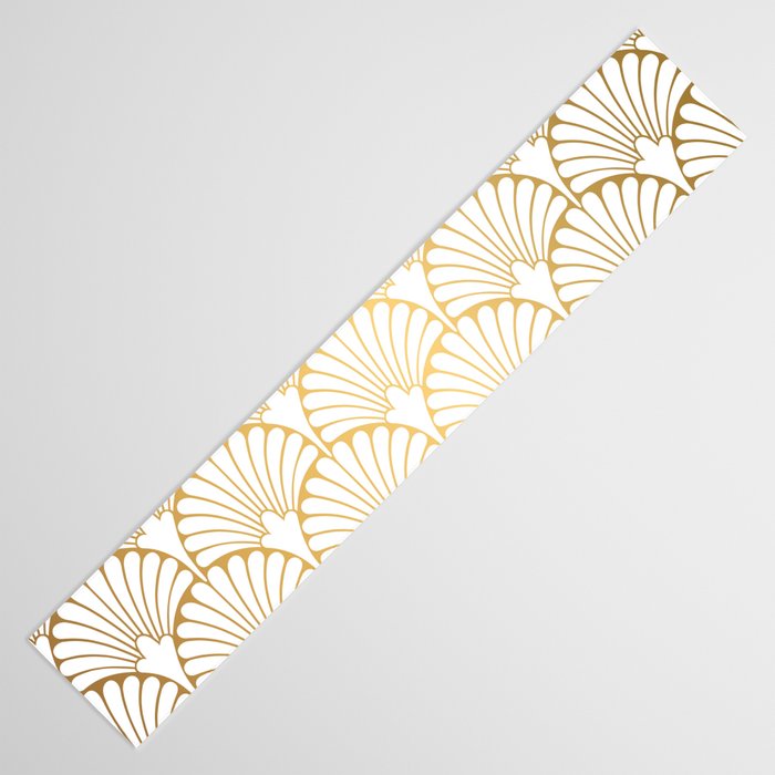 Elegant Art Deco Gold & White Fan Pattern Table Runner Gallery Image 3