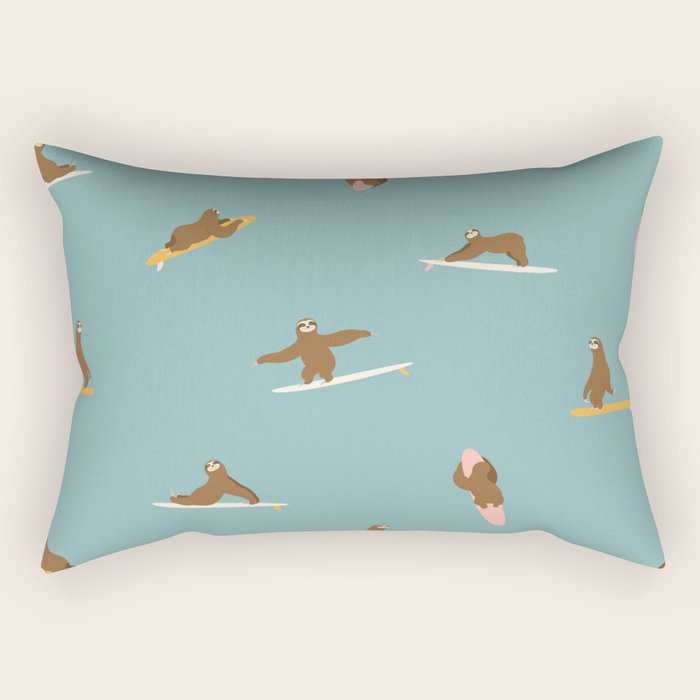 Surfing Sloth in Blue Rectangular Pillow Gallery Image 1