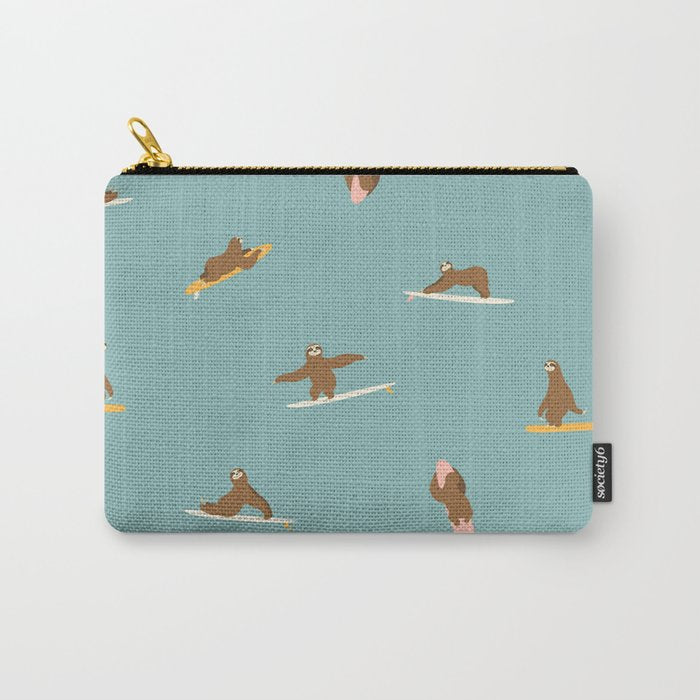 Surfing Sloth in Blue Carry All Pouch Gallery Image 1