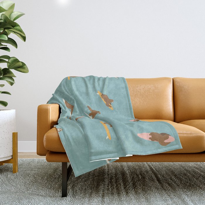 Surfing Sloth in Blue Throw Blanket Gallery Image 1