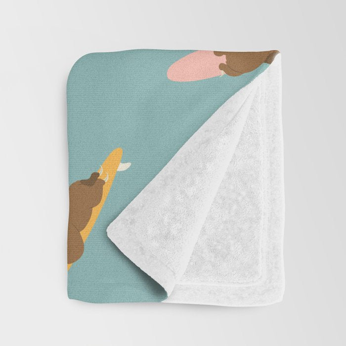 Surfing Sloth in Blue Throw Blanket Gallery Image 3
