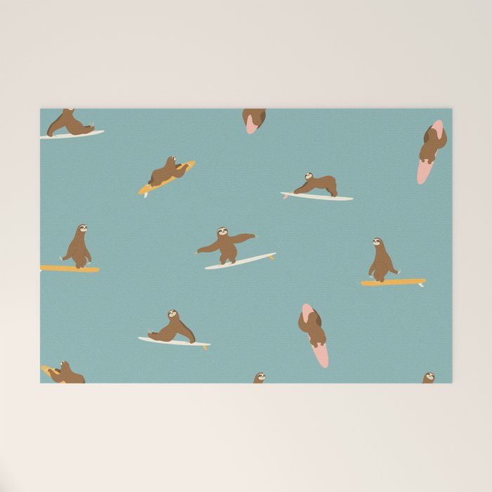 Surfing Sloth in Blue Welcome Mat Gallery Image 1