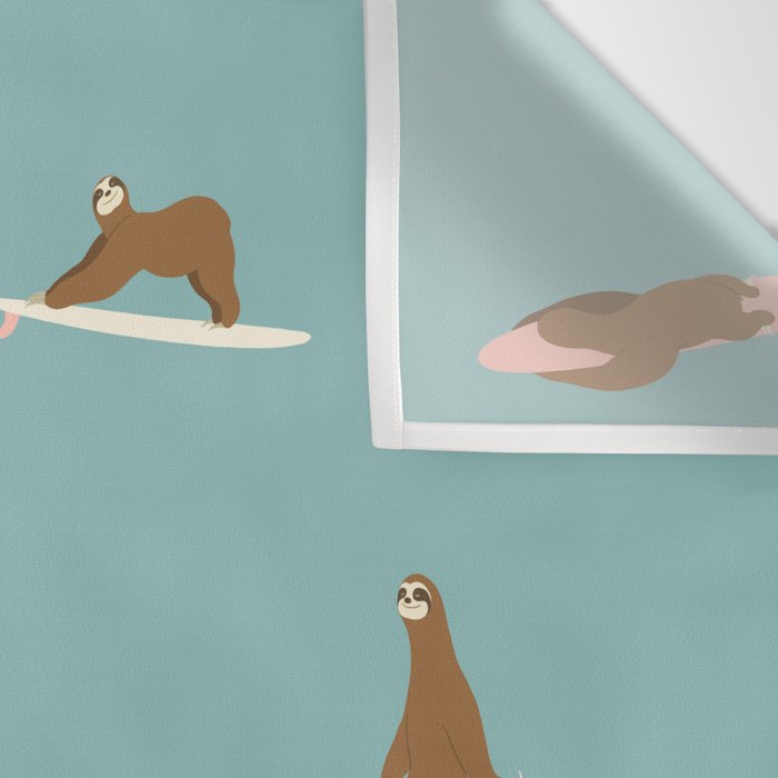 Surfing Sloth in Blue Wall Tapestry Gallery Image 3