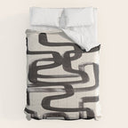 Mid Century Modern Minimalist Abstract Art Brush Strokes Black & White Ink Art Pipe Maze Comforter Gallery Image 6