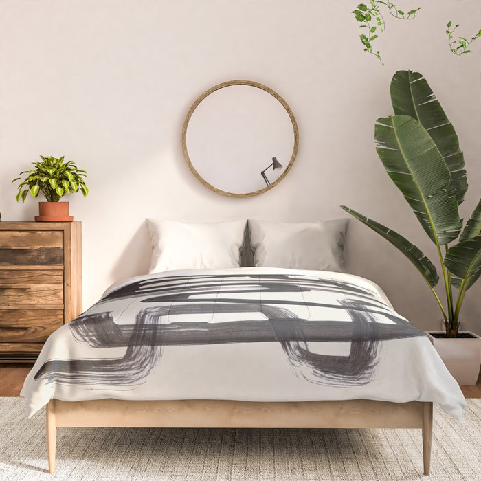 Mid Century Modern Minimalist Abstract Art Brush Strokes Black & White Ink Art Pipe Maze Comforter Gallery Image 3
