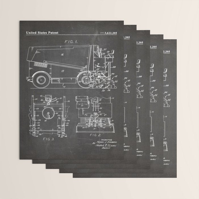 Ice Hockey Patent - Hockey Player Coach Team Art - Black Chalkboard Wrapping Paper Gallery Image 3