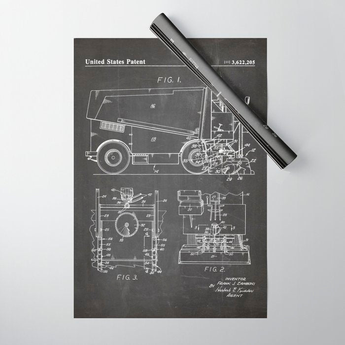 Ice Hockey Patent - Hockey Player Coach Team Art - Black Chalkboard Wrapping Paper Gallery Image 1