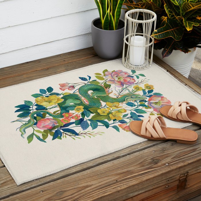 Floral Dragon Outdoor Rug Gallery Image 2