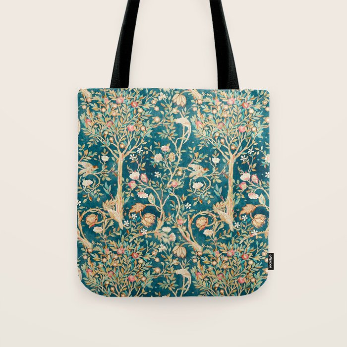 William Morris Vintage Melsetter Teal Blue Green Floral Art Tote Bag Gallery Image 1