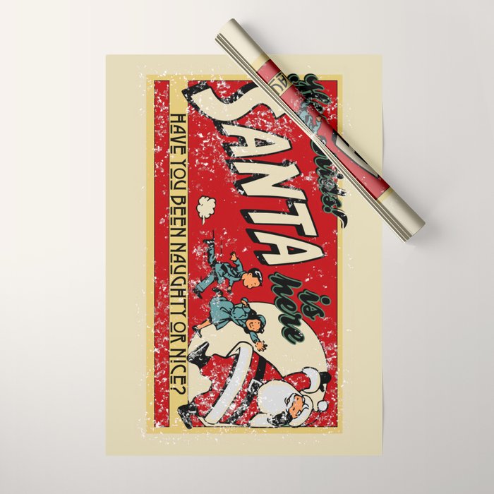 Naughty or Nice?, Vintage Santa Poster Wrapping Paper Gallery Image 1