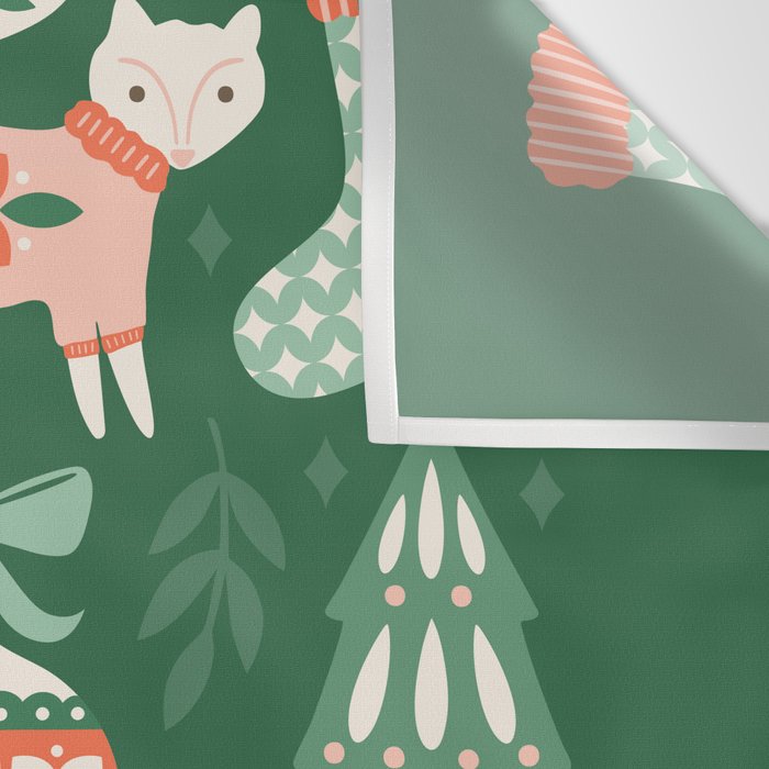 Festive Folk Art Forest Animals - Green and Red Wall Tapestry Gallery Image 3