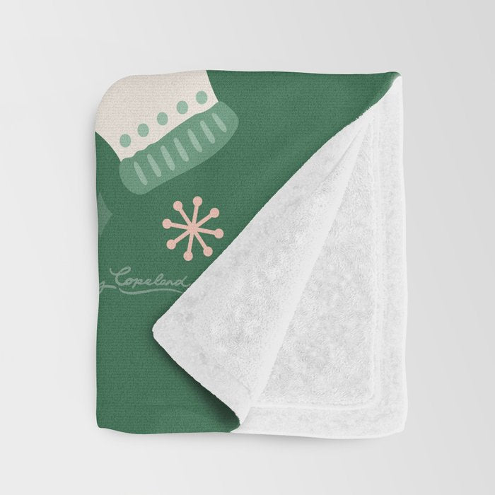 Festive Folk Art Forest Animals - Green and Red Throw Blanket Gallery Image 3