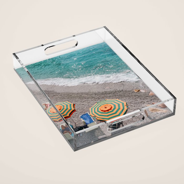 Monterosso Al Mare - Italy Europe Travel Photography - Summer Holiday Beach Umbrella Photo Art Print - Coastal Getaway Acrylic Tray Gallery Image 1