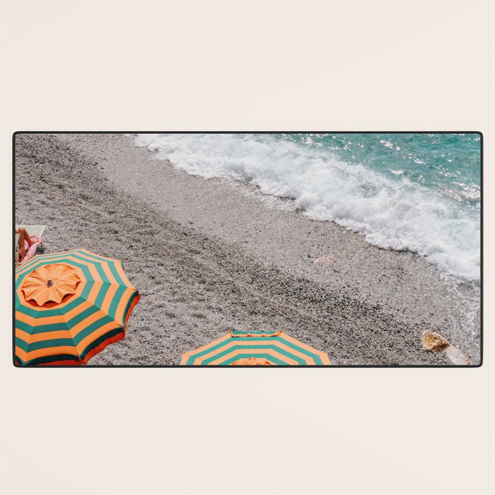 Monterosso Al Mare - Italy Europe Travel Photography - Summer Holiday Beach Umbrella Photo Art Print - Coastal Getaway Desk Mat Gallery Image 3