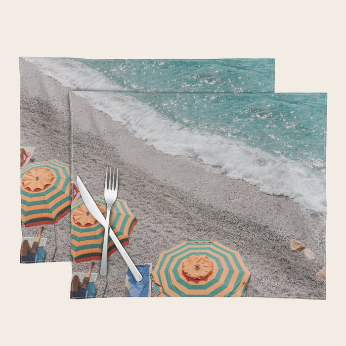 Monterosso Al Mare - Italy Europe Travel Photography - Summer Holiday Beach Umbrella Photo Art Print - Coastal Getaway Placemat Gallery Image 1