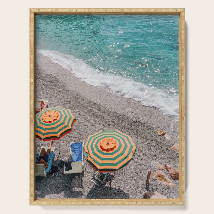 Monterosso Al Mare - Italy Europe Travel Photography - Summer Holiday Beach Umbrella Photo Art Print - Coastal Getaway Serving Tray Gallery Image 1