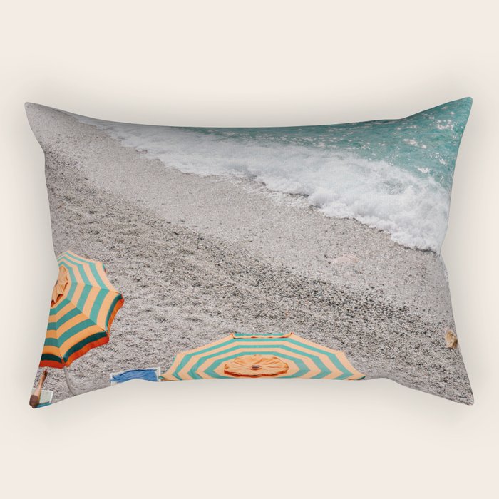 Monterosso Al Mare - Italy Europe Travel Photography - Summer Holiday Beach Umbrella Photo Art Print - Coastal Getaway Rectangular Pillow Gallery Image 1