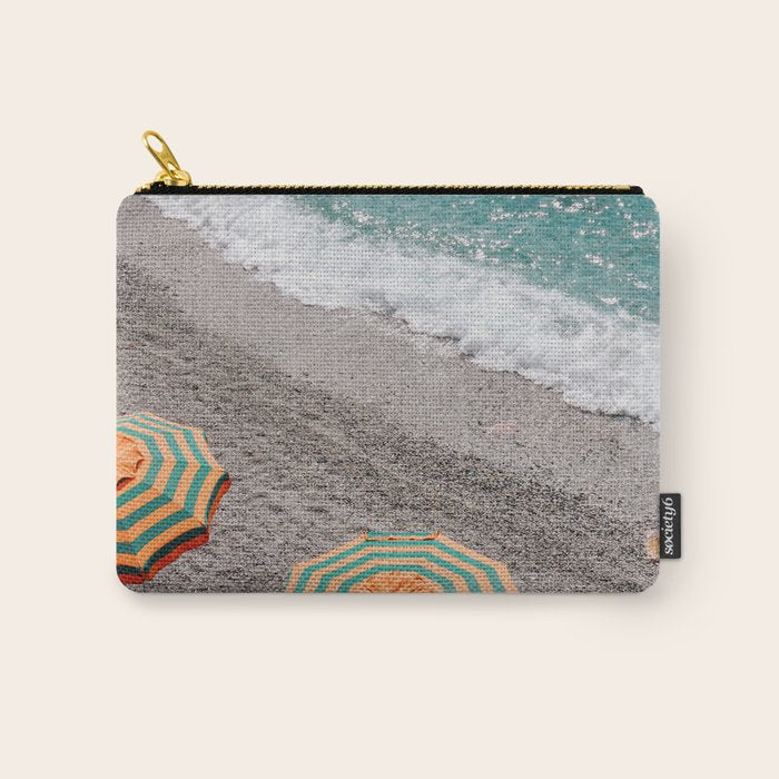 Monterosso Al Mare - Italy Europe Travel Photography - Summer Holiday Beach Umbrella Photo Art Print - Coastal Getaway Carry All Pouch Gallery Image 1
