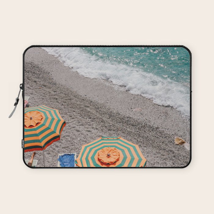 Monterosso Al Mare - Italy Europe Travel Photography - Summer Holiday Beach Umbrella Photo Art Print - Coastal Getaway Laptop Sleeve Gallery Image 1