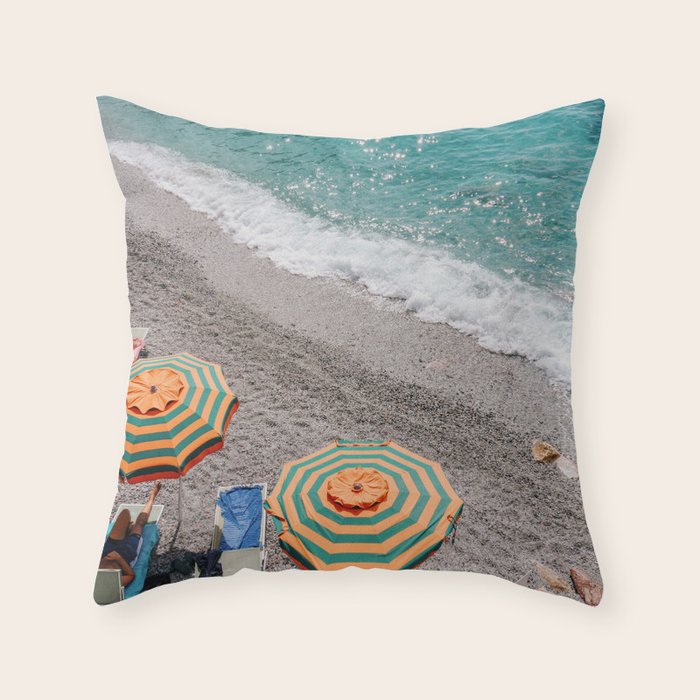 Monterosso Al Mare - Italy Europe Travel Photography - Summer Holiday Beach Umbrella Photo Art Print - Coastal Getaway Throw Pillow Gallery Image 6