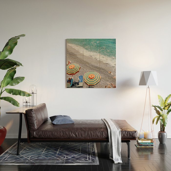Monterosso Al Mare - Italy Europe Travel Photography - Summer Holiday Beach Umbrella Photo Art Print - Coastal Getaway Wood Wall Art Gallery Image 2