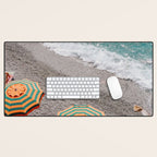Monterosso Al Mare - Italy Europe Travel Photography - Summer Holiday Beach Umbrella Photo Art Print - Coastal Getaway Desk Mat Gallery Image 1