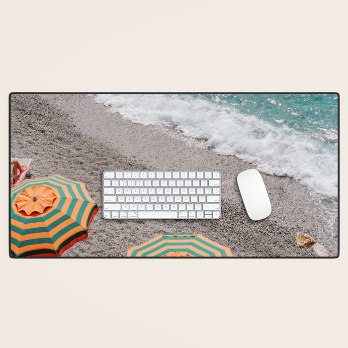 Monterosso Al Mare - Italy Europe Travel Photography - Summer Holiday Beach Umbrella Photo Art Print - Coastal Getaway Desk Mat Gallery Image 1