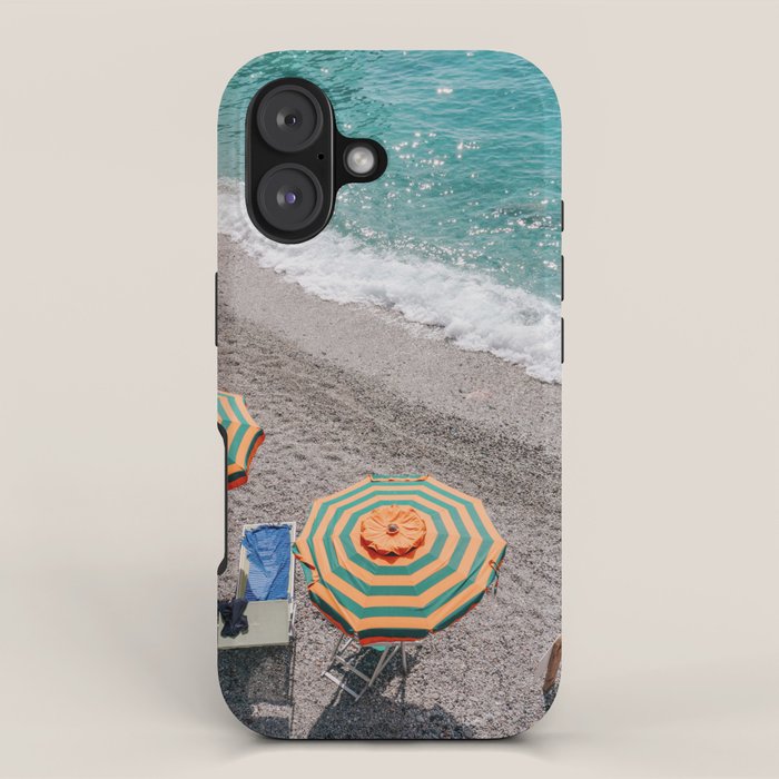 Monterosso Al Mare - Italy Europe Travel Photography - Summer Holiday Beach Umbrella Photo Art Print - Coastal Getaway iPhone Case Gallery Image 1