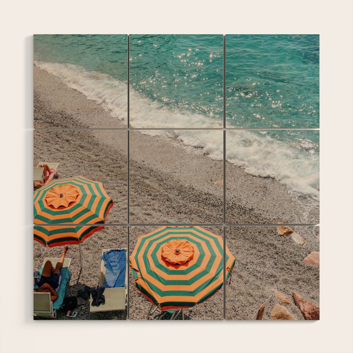 Monterosso Al Mare - Italy Europe Travel Photography - Summer Holiday Beach Umbrella Photo Art Print - Coastal Getaway Wood Wall Art Gallery Image 1