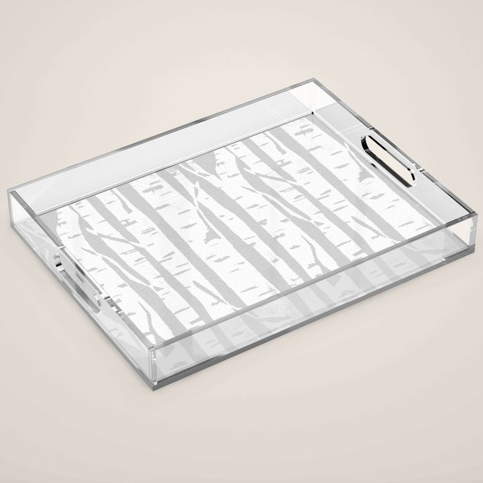 Woodcut Birches Grey Acrylic Tray Gallery Image 1