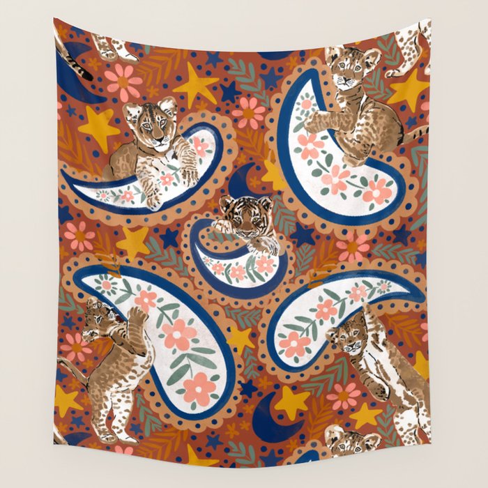 Celestial Sunset Leopard Cubs Wall Tapestry Gallery Image 4